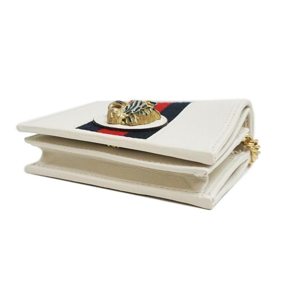 Gucci Rajah Tiger Bi-fold Wallet Chain Wallet Leather Canvas White - Picture 9 of 11